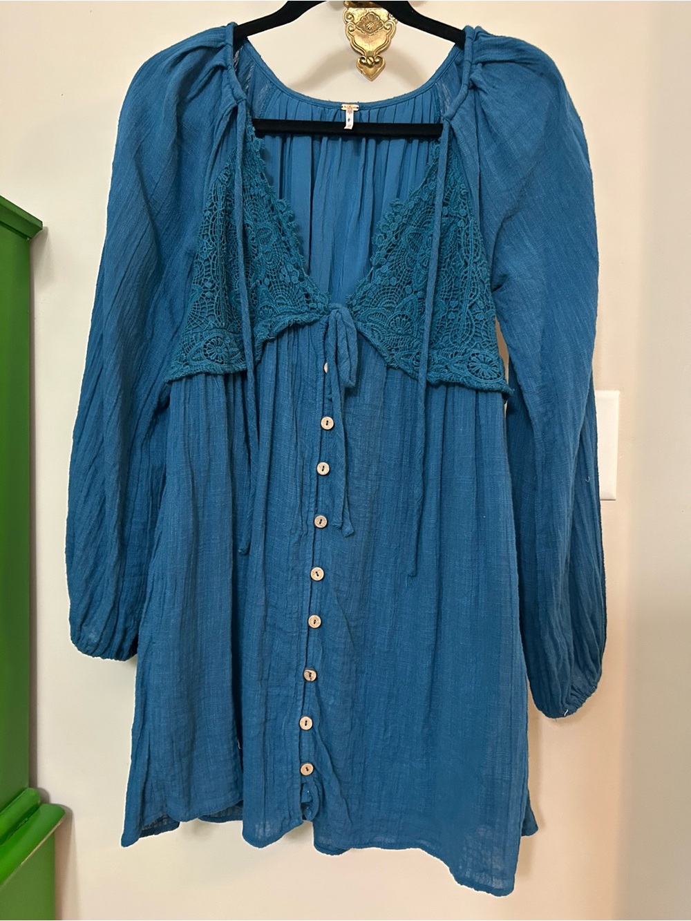 Free People Teal Mini Dress with Lace Details